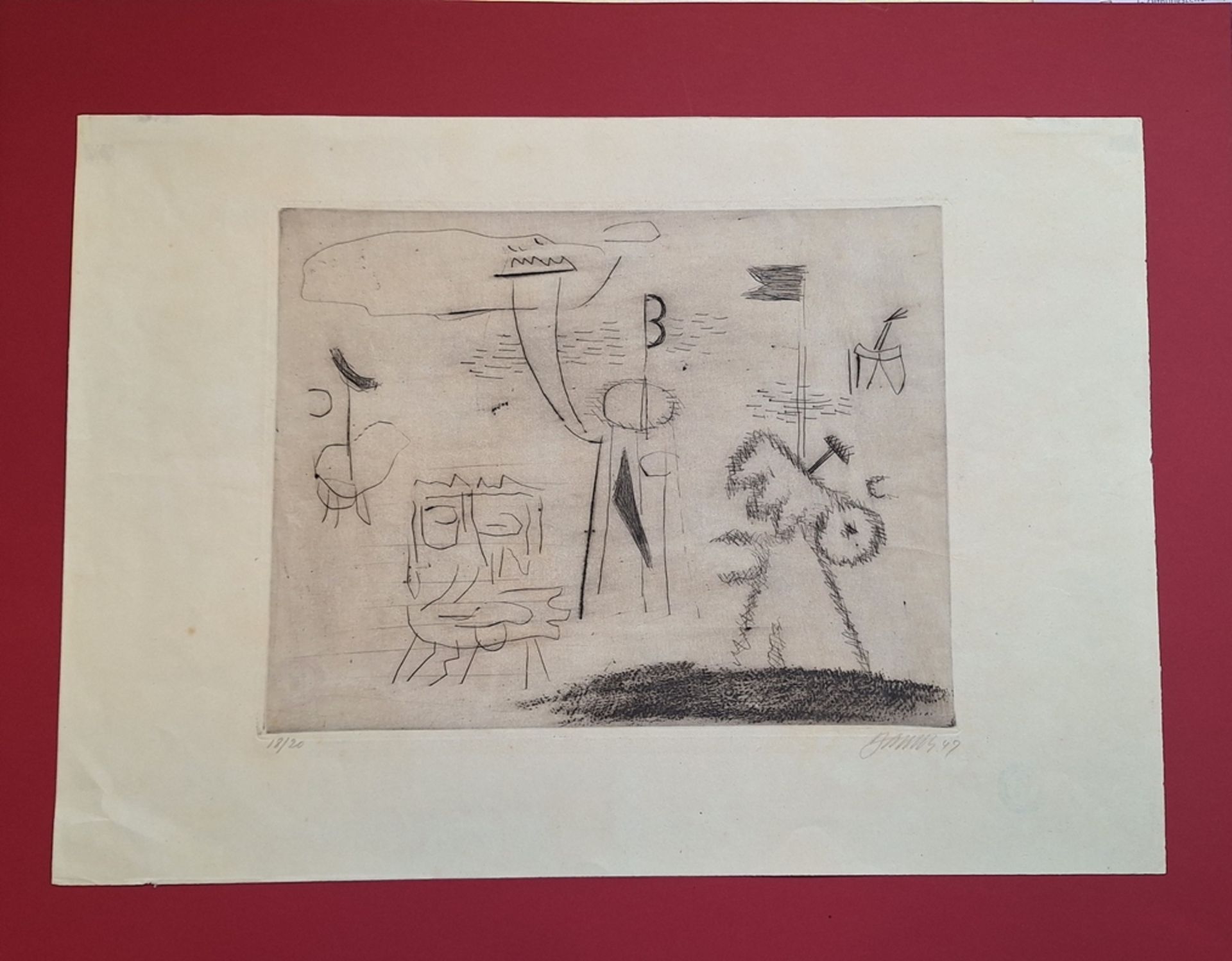 Willi Baumeister, "Zwei Weltalter", signierte Kaltnadelradierung von 1947  - Bild 3 aus 3