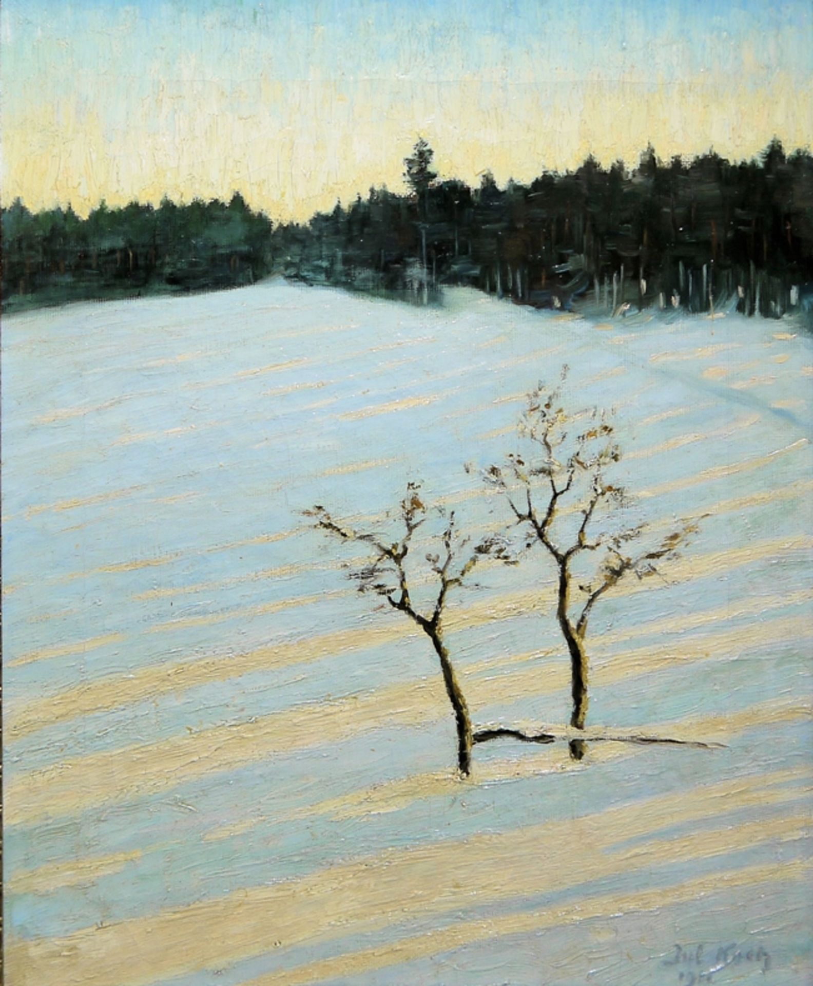 Julius Koch, Winterlandschaft, Ölgemälde von 1932 & Tschechischer Maler, "Predjari (Vorfrühling)", 