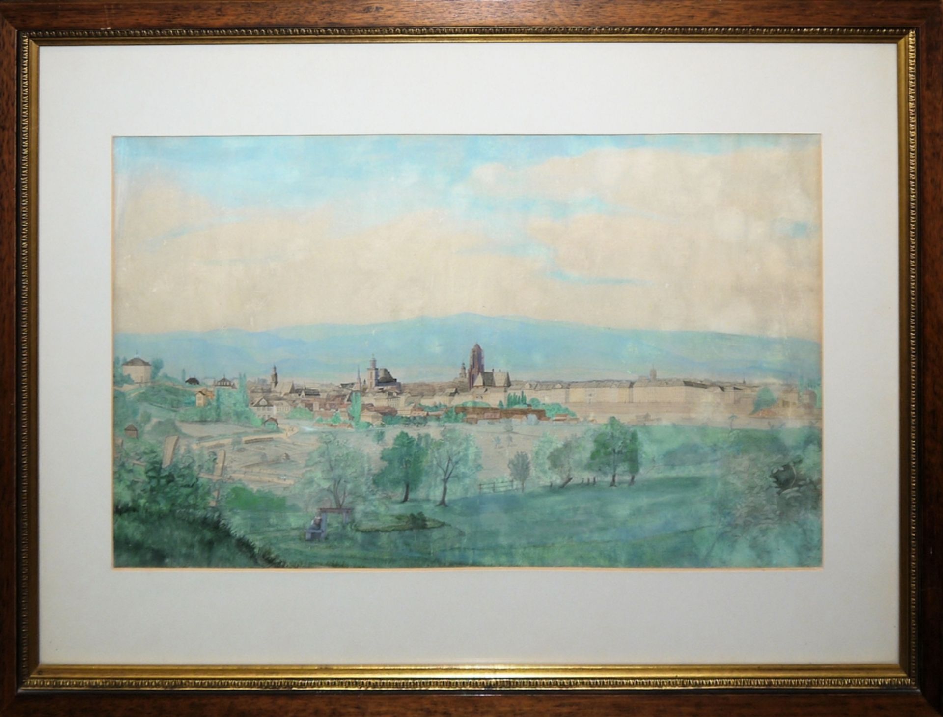 Sammlungsnachlass: Zwei große und ein kleineres Aquarell/ Zeichnung (Stadtansichten) des 19. Jhs.,  - Bild 2 aus 3