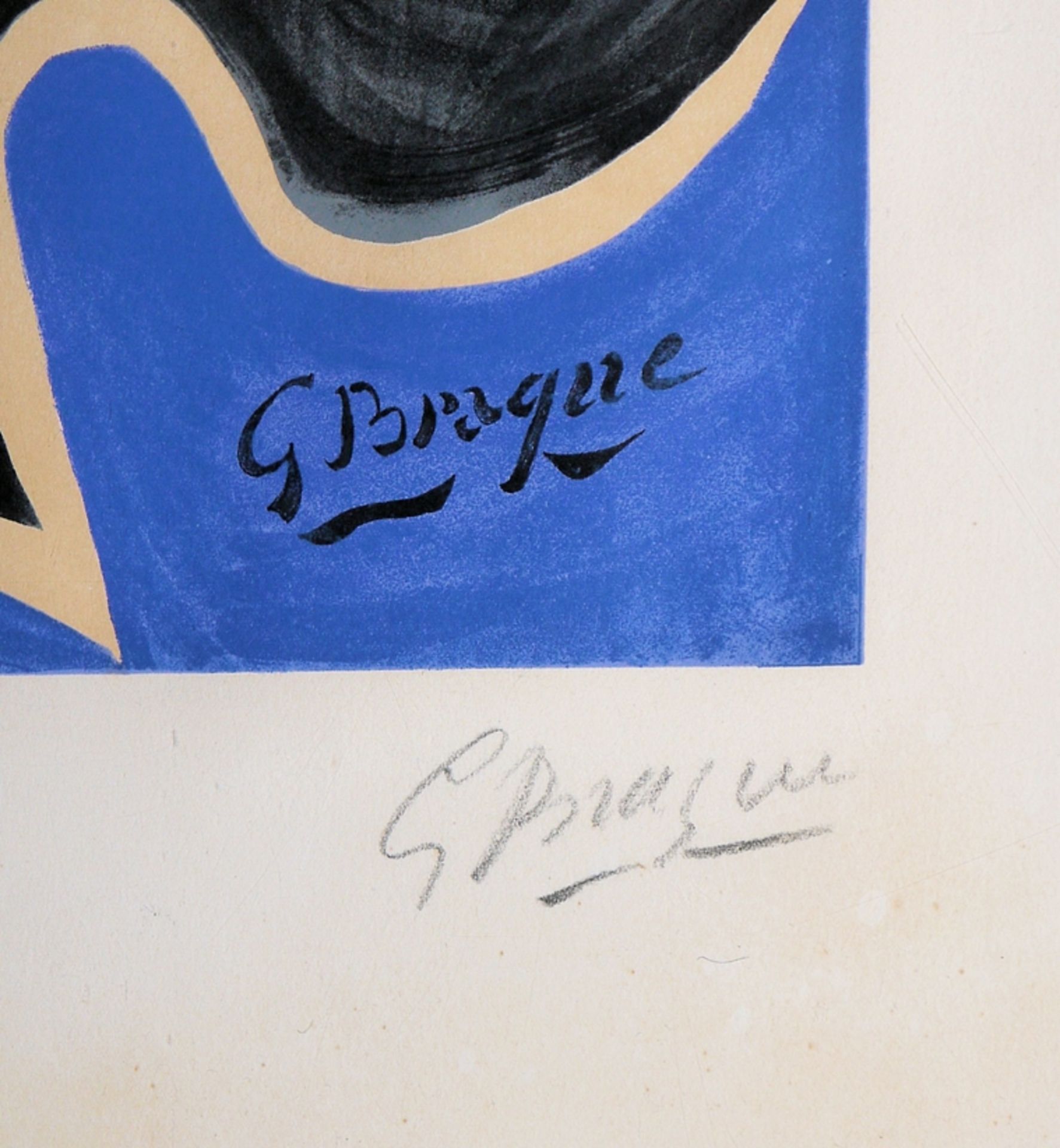 Georges Braque, "Deux oiseaux sur fond bleu", handsignierte Farblithographie - Bild 2 aus 2