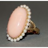 Schwerer Engelskorallen-Ring mit Perlchen, Gold