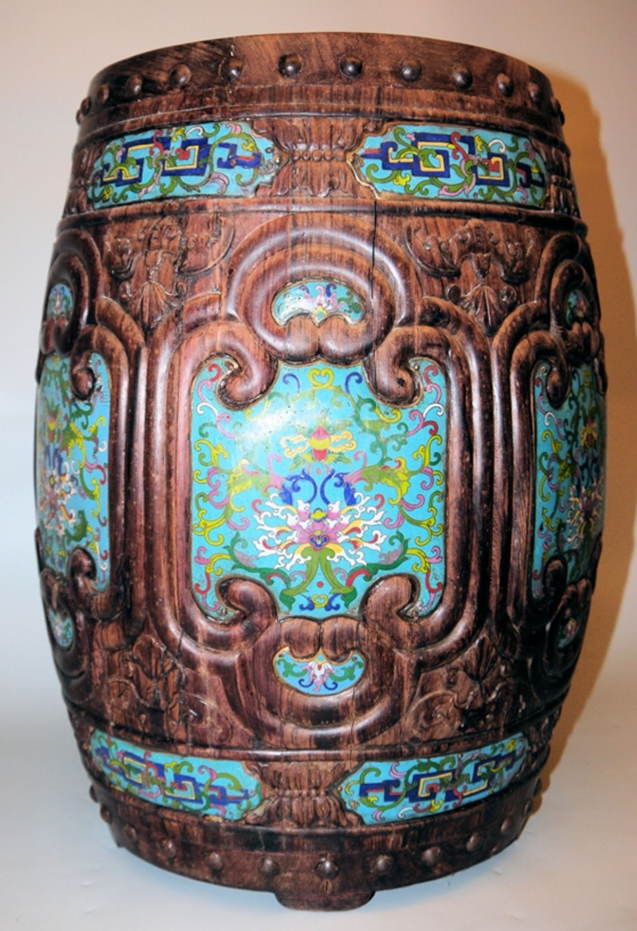 Chinesischer Trommelhocker mit Cloisonné-Einlagen - Bild 2 aus 2