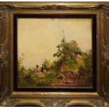 Gustav Eyer, "Sonntag ists", Ölgemälde im Goldstuckrahmen