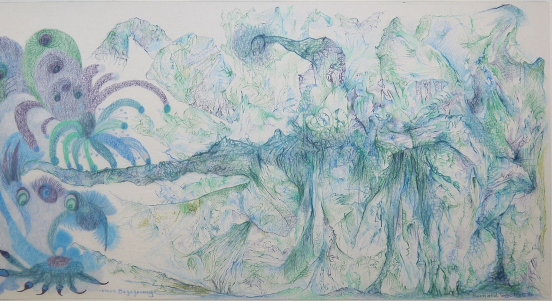 Ursula und Bernard Schultze, "Blaue Begegnung", Buntstiftzeichnung von 1976, von beiden Künstlern s - Bild 3 aus 5