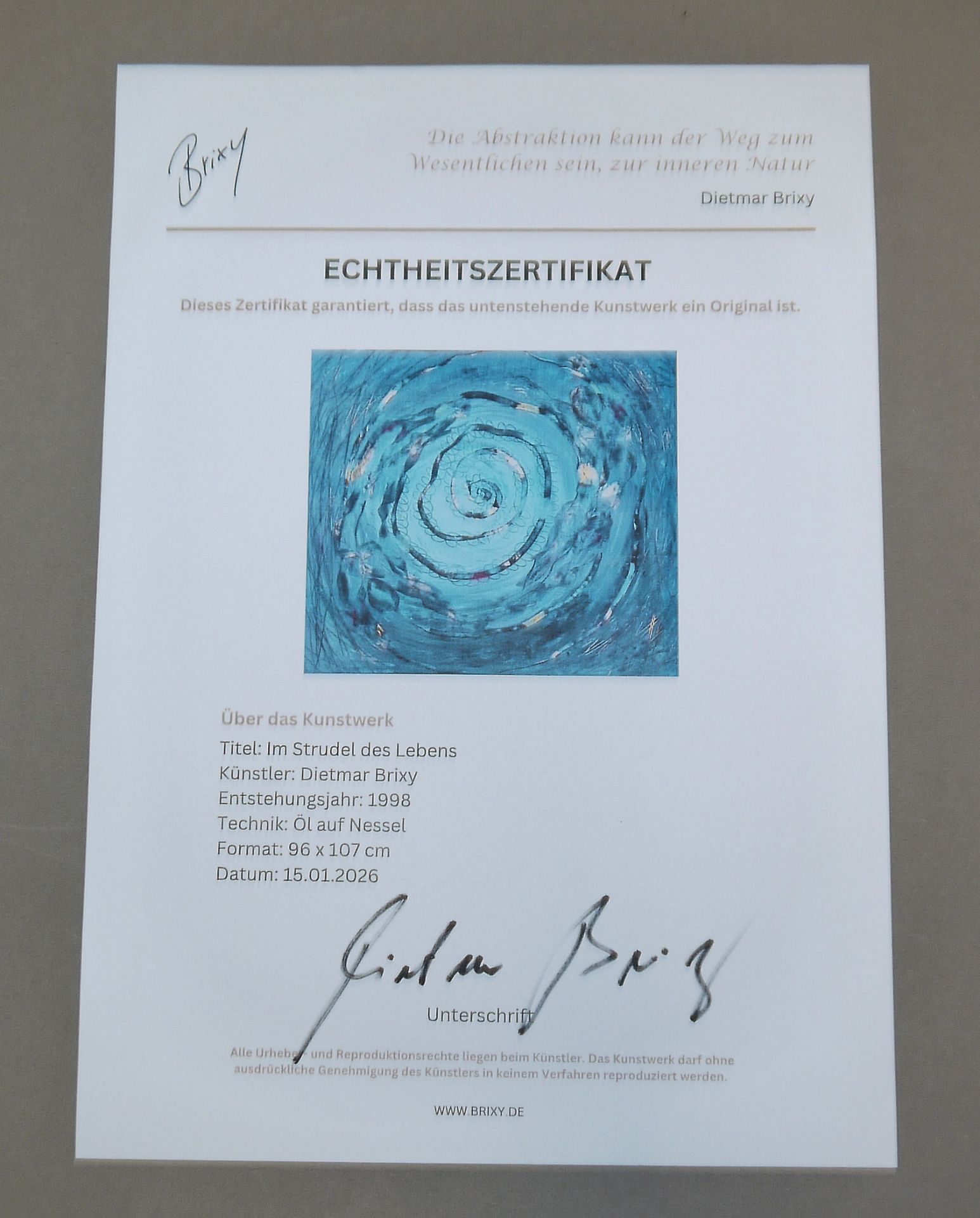 Dietmar Brixy, "Im Strudel des Lebens", großes Ölgemälde von 1998, im Stahlrahmen, mit Zertifikat - Bild 4 aus 4