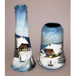 Theodor Reiss, Zwei Majolika-Vasen mit Schwarzwälder Winterlandschaften, Villeroy & Boch, Schramber