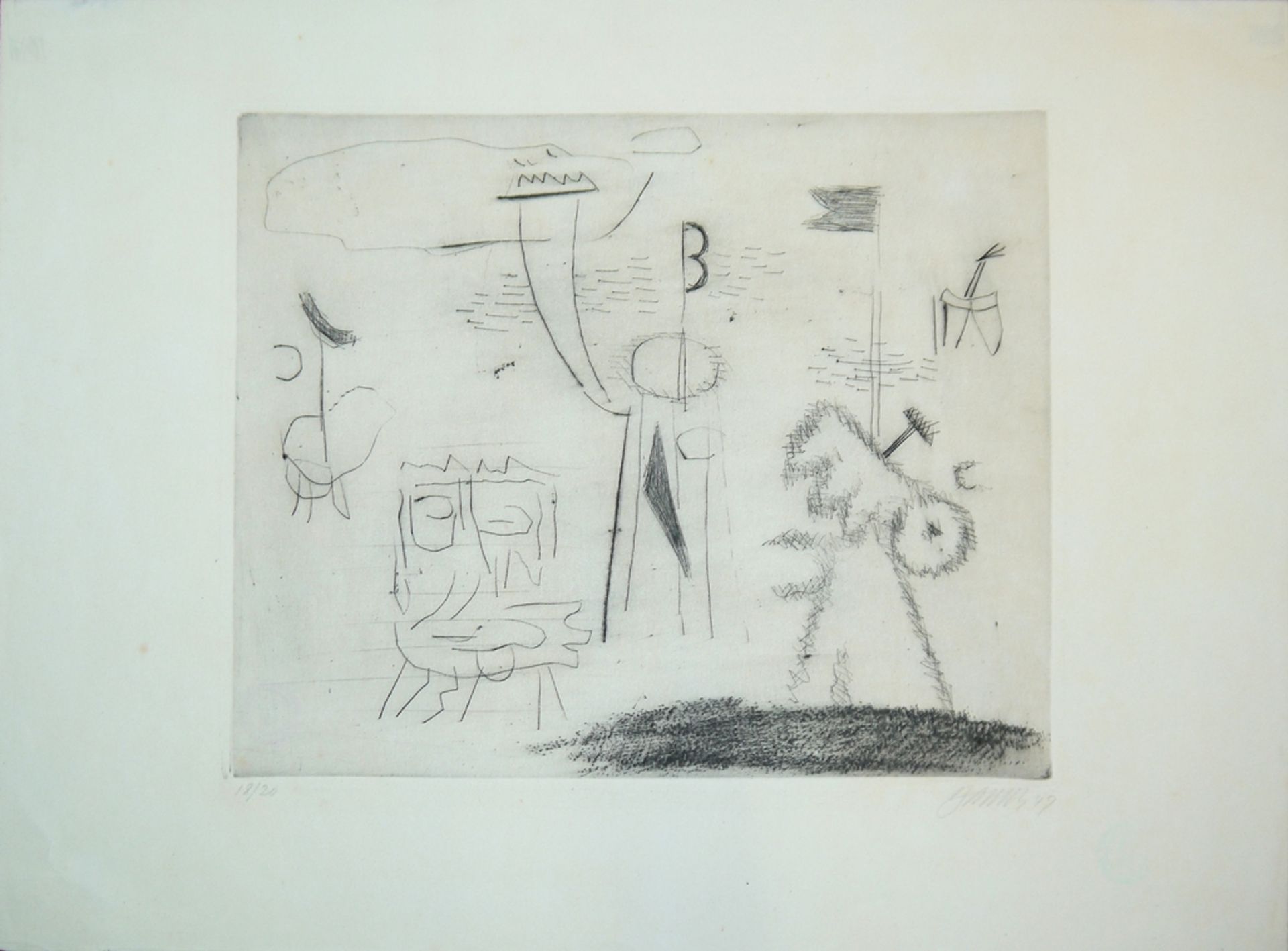 Willi Baumeister, "Zwei Weltalter", signierte Kaltnadelradierung von 1947 