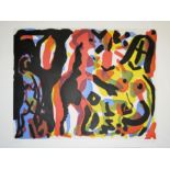 A.R. Penck, Komposition mit Figuren, große signierte Farbradierung aus der "Berlin-Suite" von 1990