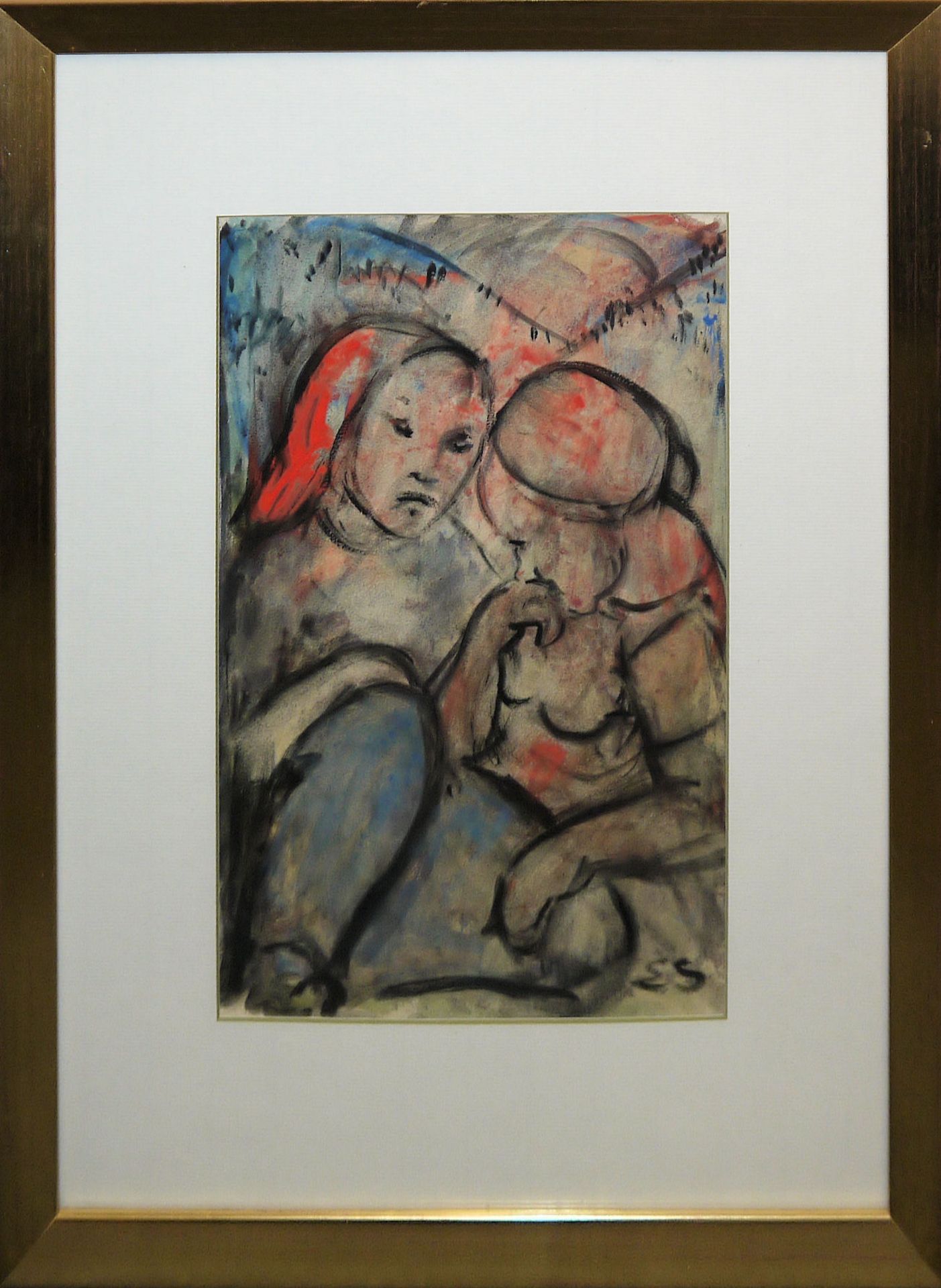 Elisabeth Schmitz, Zwei Frauen, Aquarell, gerahmt