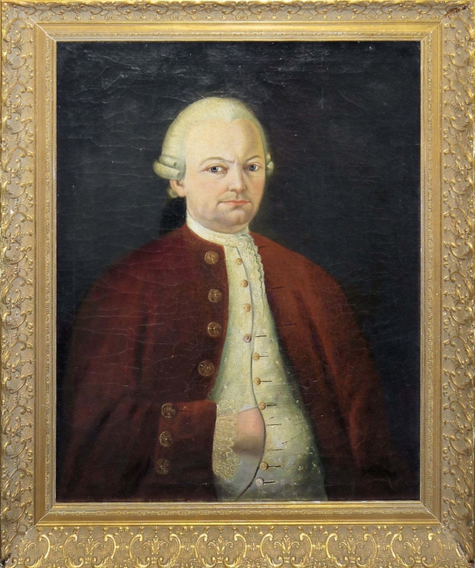 Porträtist um 1780, Halbporträt eines vornehmen Herrn, Ölgemälde, Goldstuckrahmen