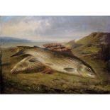 Henry Leonidas Rolfe, 2 Äschen (Lachsfische) an Land, Ölgemälde gerahmt