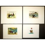 Janosch, Vier Motive mit Bär und Tiger, 4 signierte Farbradierungen