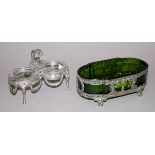 Zierschale mit Glaseinsatz, Silber, Frankreich & Gewürzmenage, Silber, mit Glaseinsätzen und Löffel