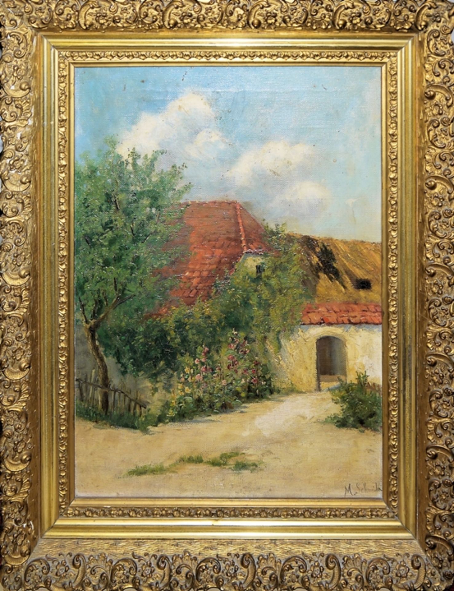 Max Schneider, Mexikanisches Haus im Garten, Ölgemälde, gerahmt