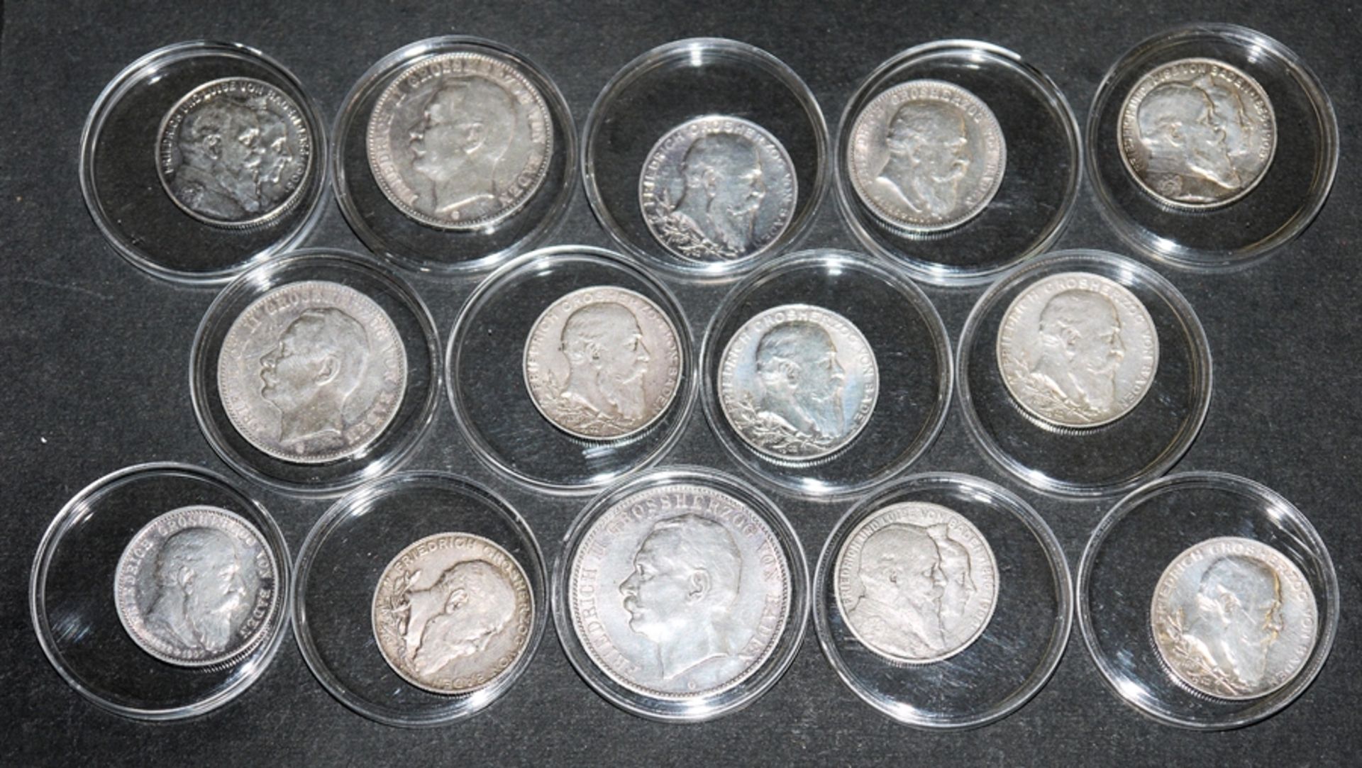 Münzsammlung mit 14 Silbermünzen, Baden