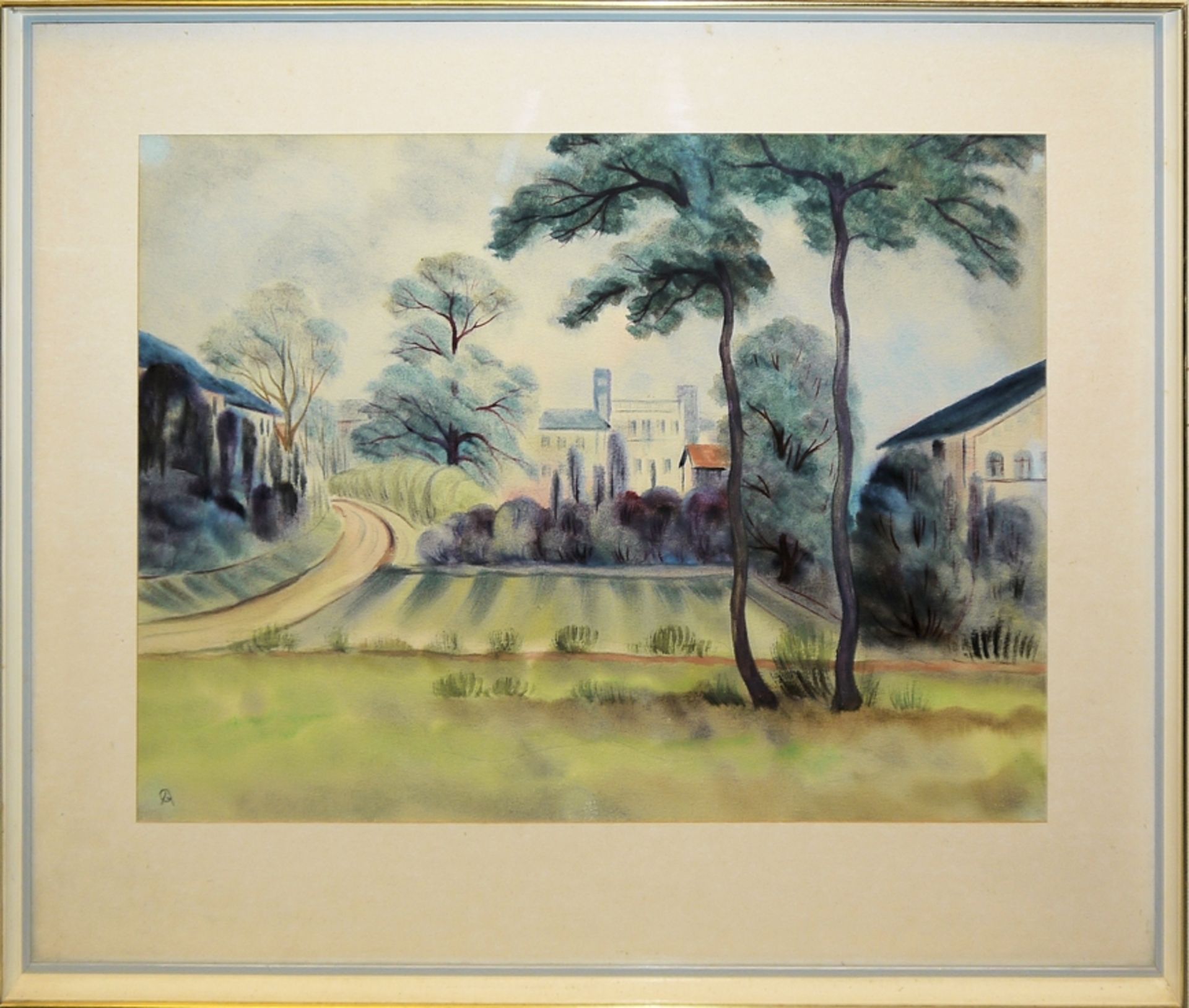Christian Arnold, Landschaft mit Häusern, monogrammiertes Aquarell, gerahmt  - Bild 2 aus 3