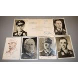 Fünf Originalfotokarten und ein Postkarte, Wehrmacht-Ritterkreuzträger, signiert