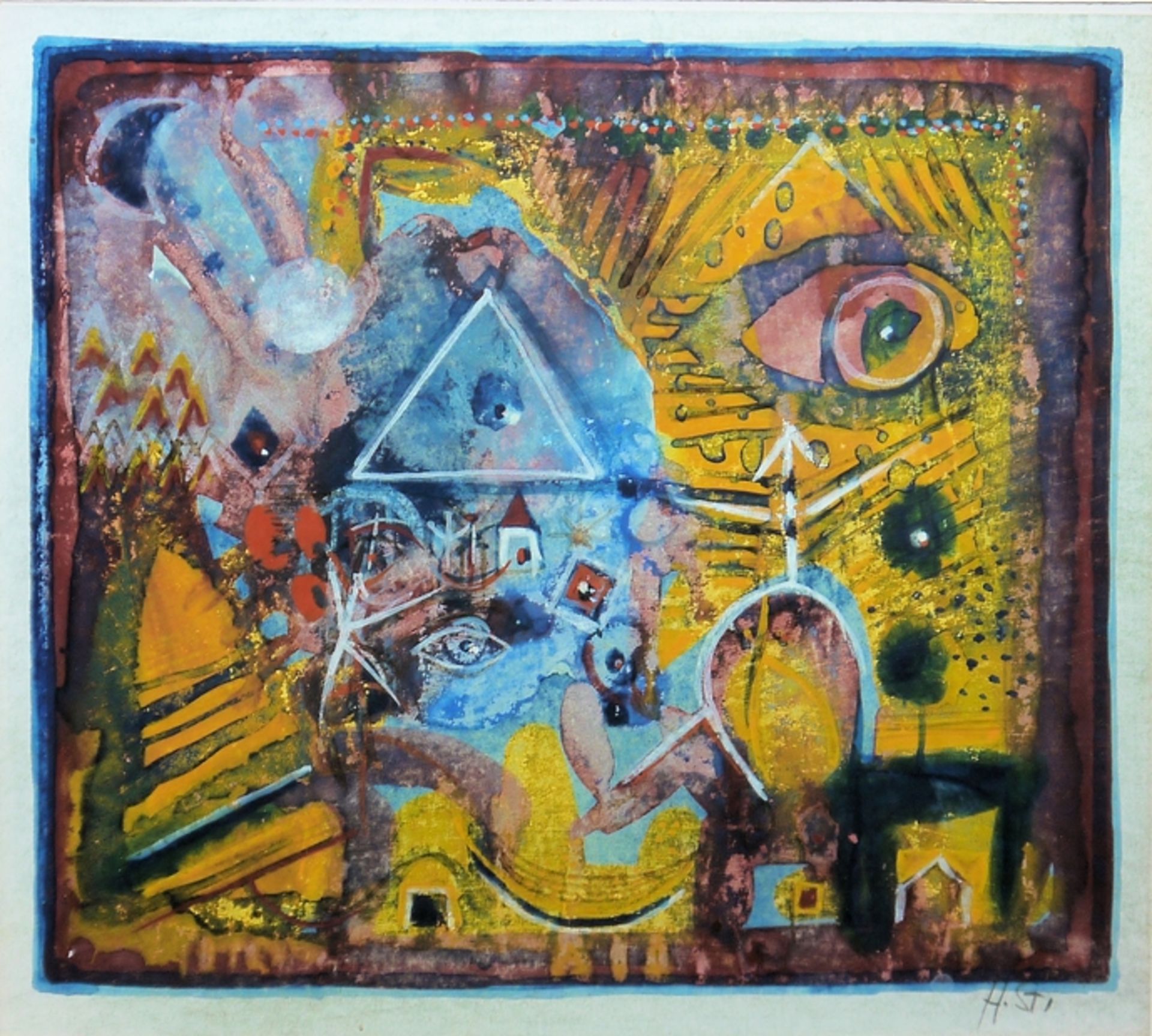 Hans Rudolf Strupler, Mystisch-magische Komposition, Mischtechnik ansprechend gerahmt - Bild 2 aus 2