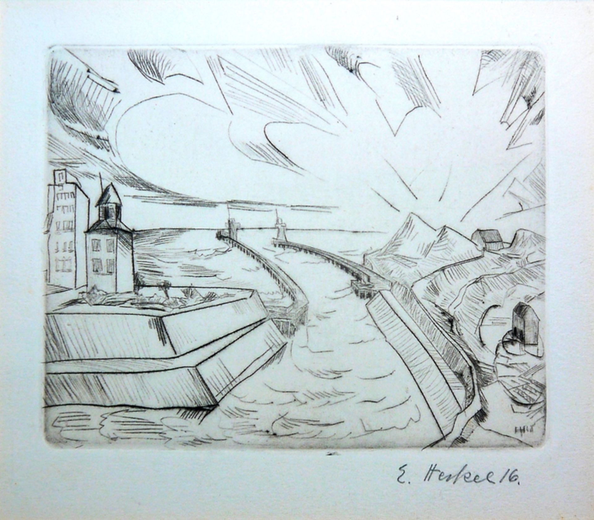 Erich Heckel, Hafeneinfahrt, signierte Radierung von 1916, gerahmt - Bild 2 aus 3