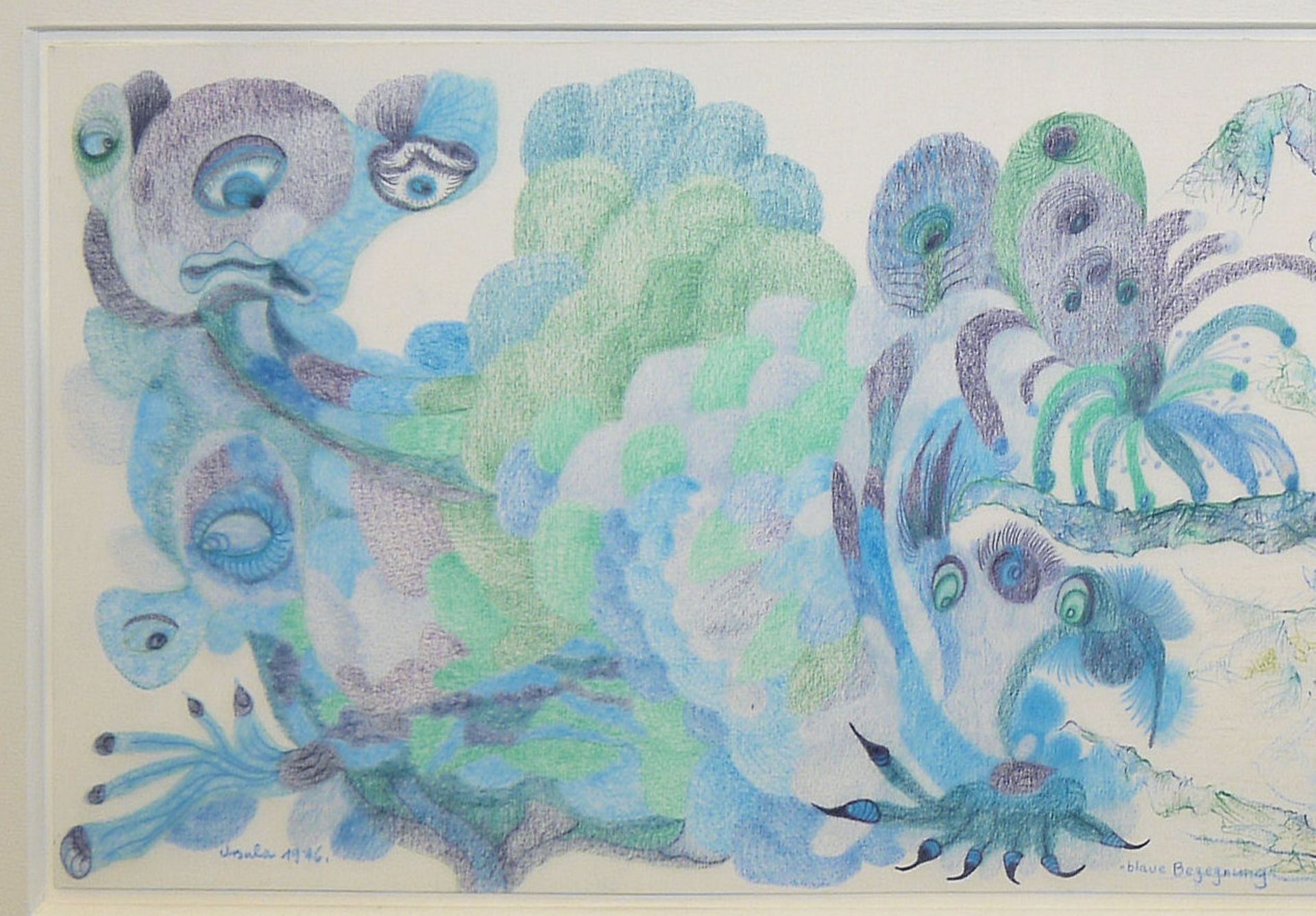 Ursula und Bernard Schultze, "Blaue Begegnung", Buntstiftzeichnung von 1976, von beiden Künstlern s - Bild 2 aus 5