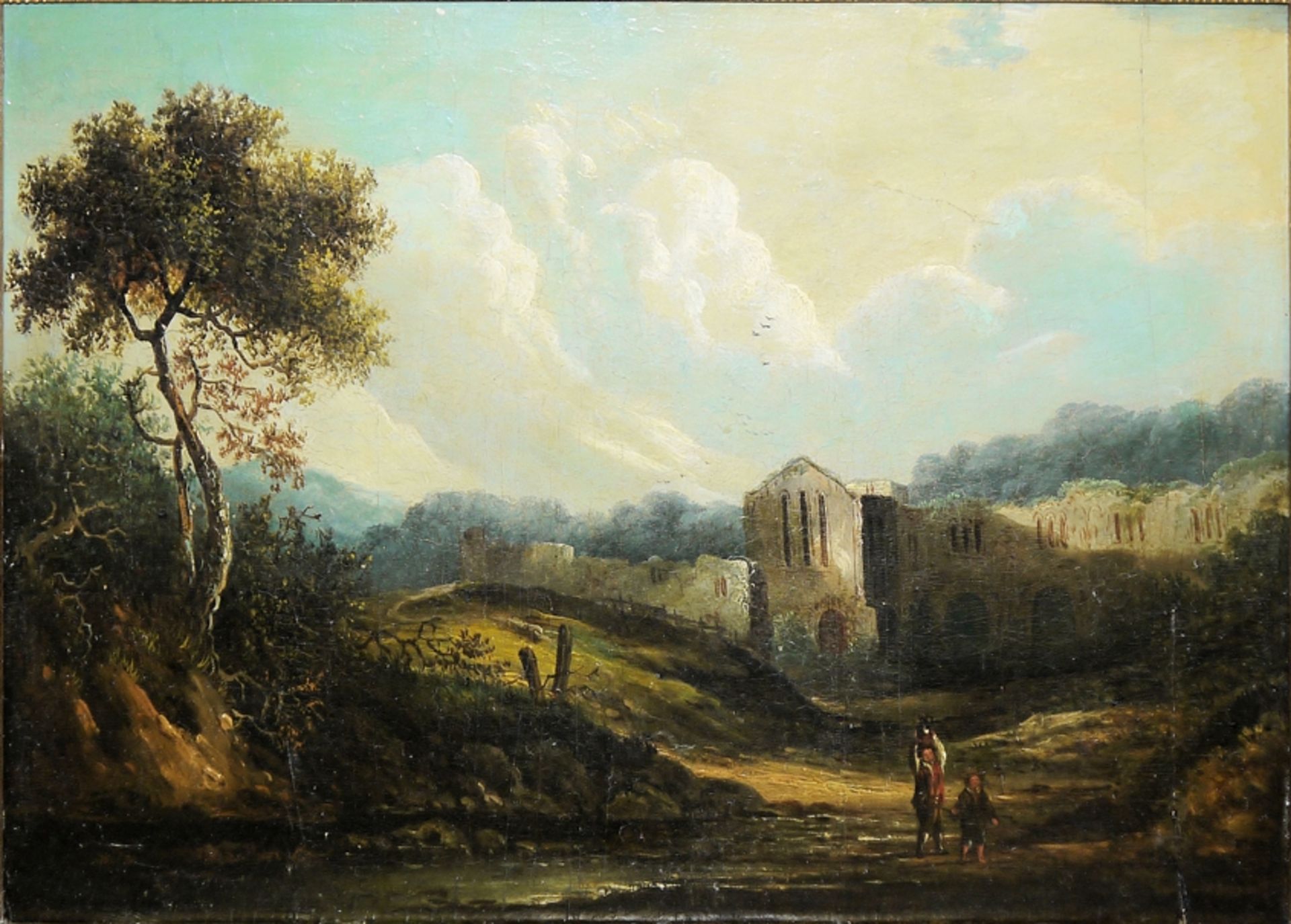 Jacques D`Artois Werkstatt, Zwei Wanderer in Campagna-Landschaft, Ölgemälde um 1670, Speicherfund, 