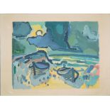 Ernst Mollenhauer, Boote am Strand von Sylt, große Farblithographie, signiert