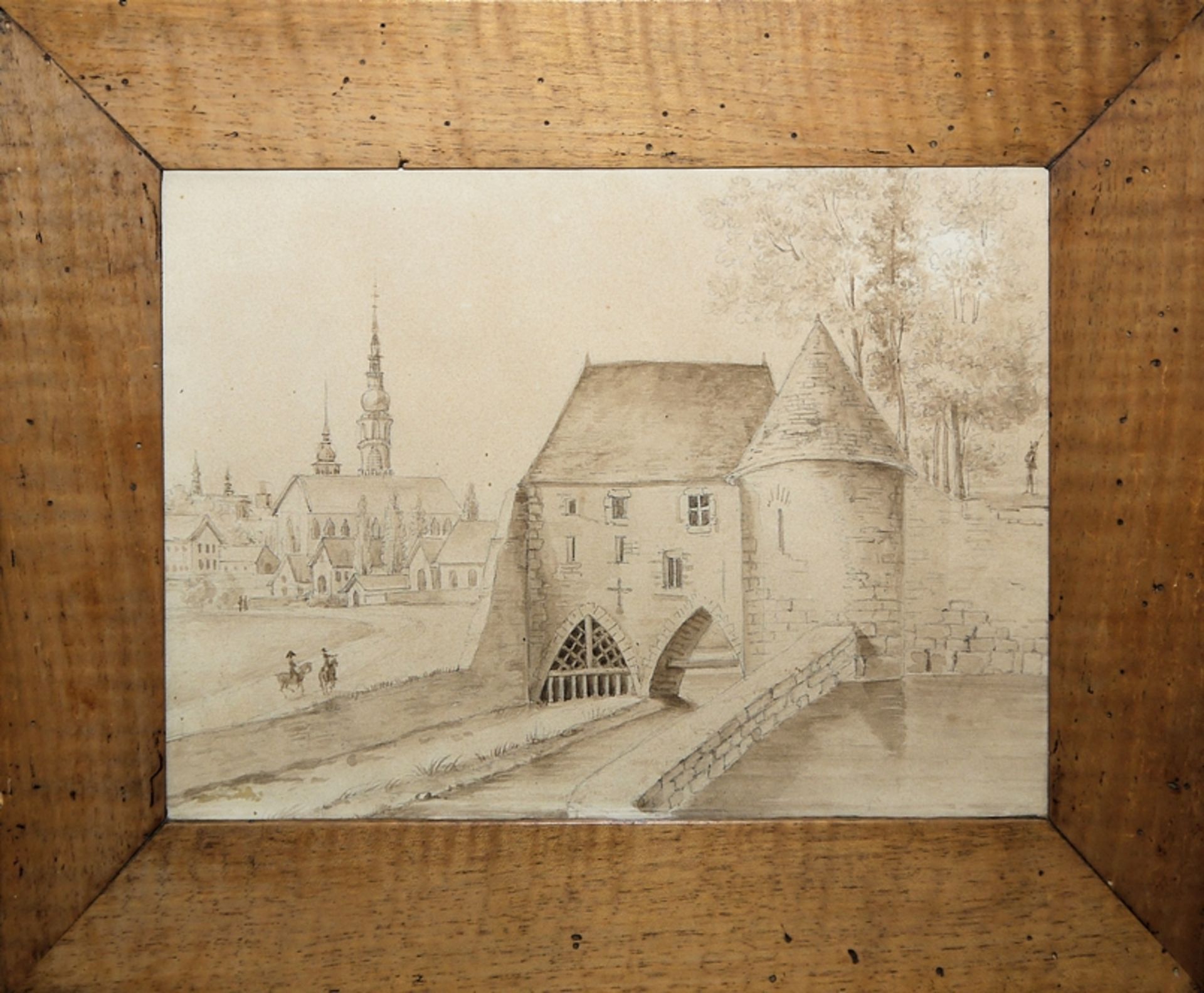 Sammlungsnachlass: Zwei große und ein kleineres Aquarell/ Zeichnung (Stadtansichten) des 19. Jhs.,  - Bild 3 aus 3