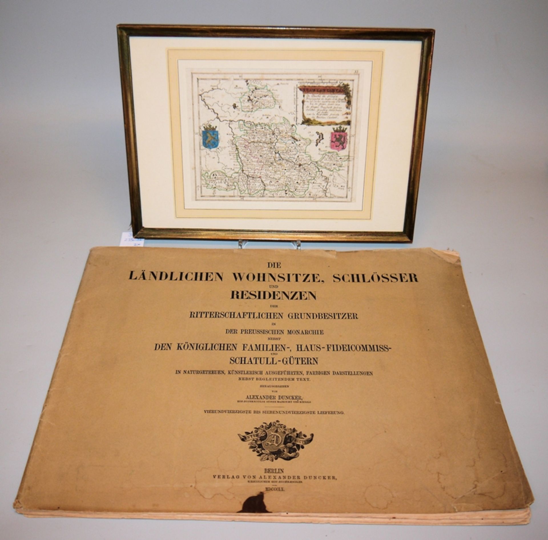 Landkarte Schlesiens, handgemalt, 17./18. Jh. & Antiquarisches zu Schlössern und Residenzen Preußen
