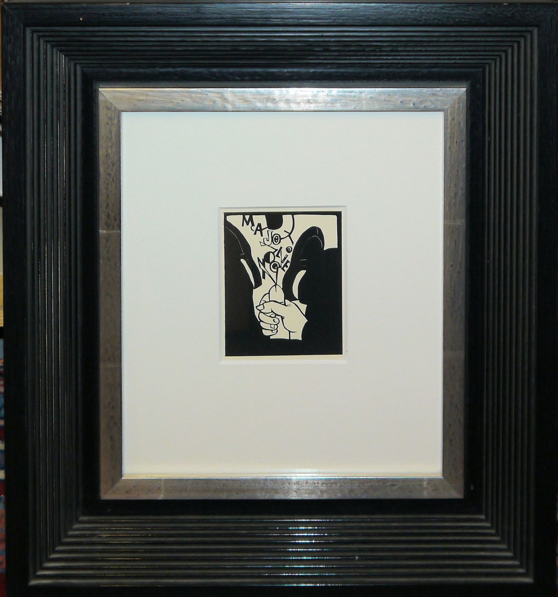 Roland Topor, "Onaniste cubiste", Linolschnitt von 1984, gerahmt