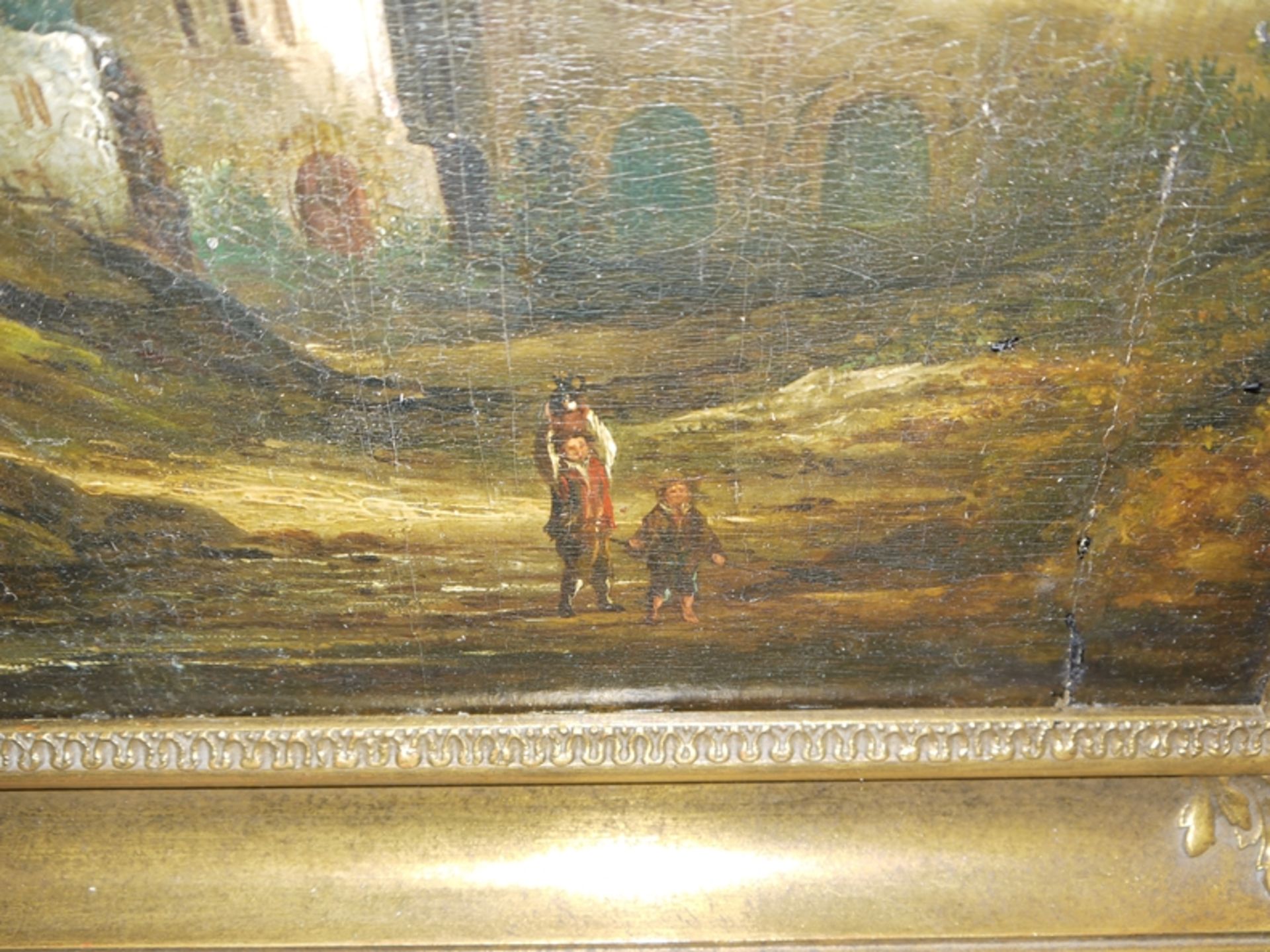 Jacques D`Artois Werkstatt, Zwei Wanderer in Campagna-Landschaft, Ölgemälde um 1670, Speicherfund,  - Bild 3 aus 4