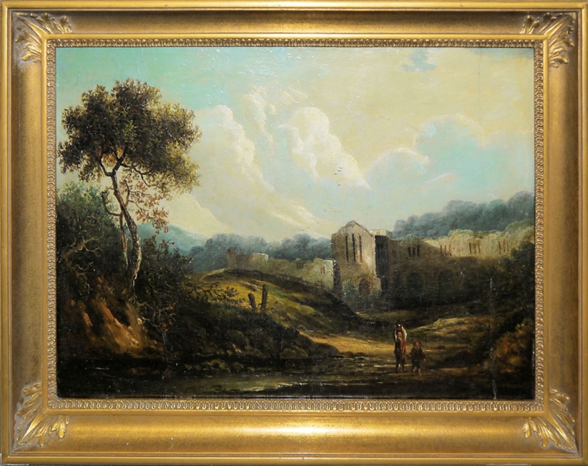 Jacques D`Artois Werkstatt, Zwei Wanderer in Campagna-Landschaft, Ölgemälde um 1670, Speicherfund,  - Bild 2 aus 4