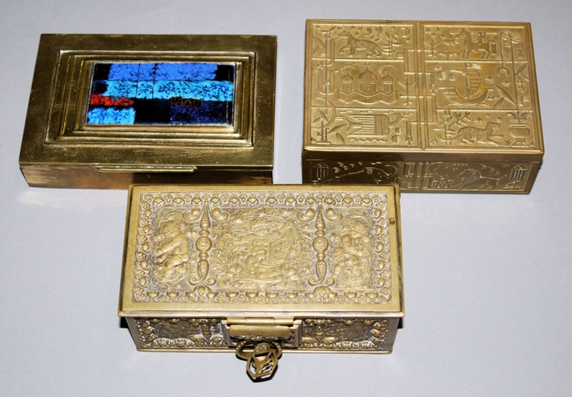 Zwei Schatullen von Erhardt & Söhne, Schwäbisch Gmünd um 1910/20 und Dose der 1950er Jahre