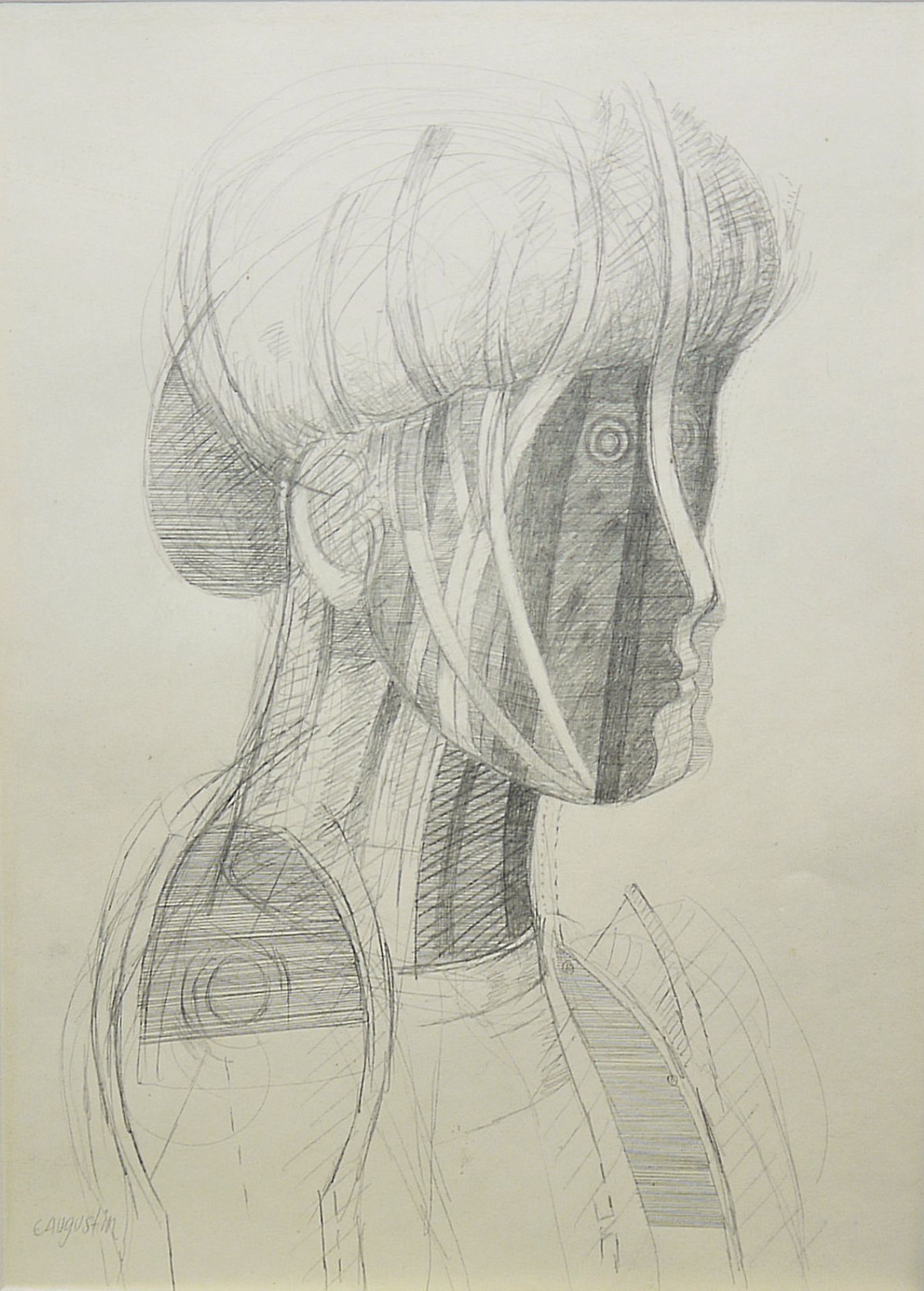 Edgar Augustin, Kopf, Zeichnung, gerahmt - Bild 2 aus 3