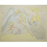 Salvador Dalì, "Der Elefant und der Affe Jupitters", sign. Kaltnadelradierung mit Pochoir von 1974,