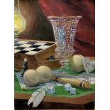 Gyula Boros, Altmeisterliches Stillleben mit div. Gegenständen auf einem Tisch, Ölgemälde in Galeri