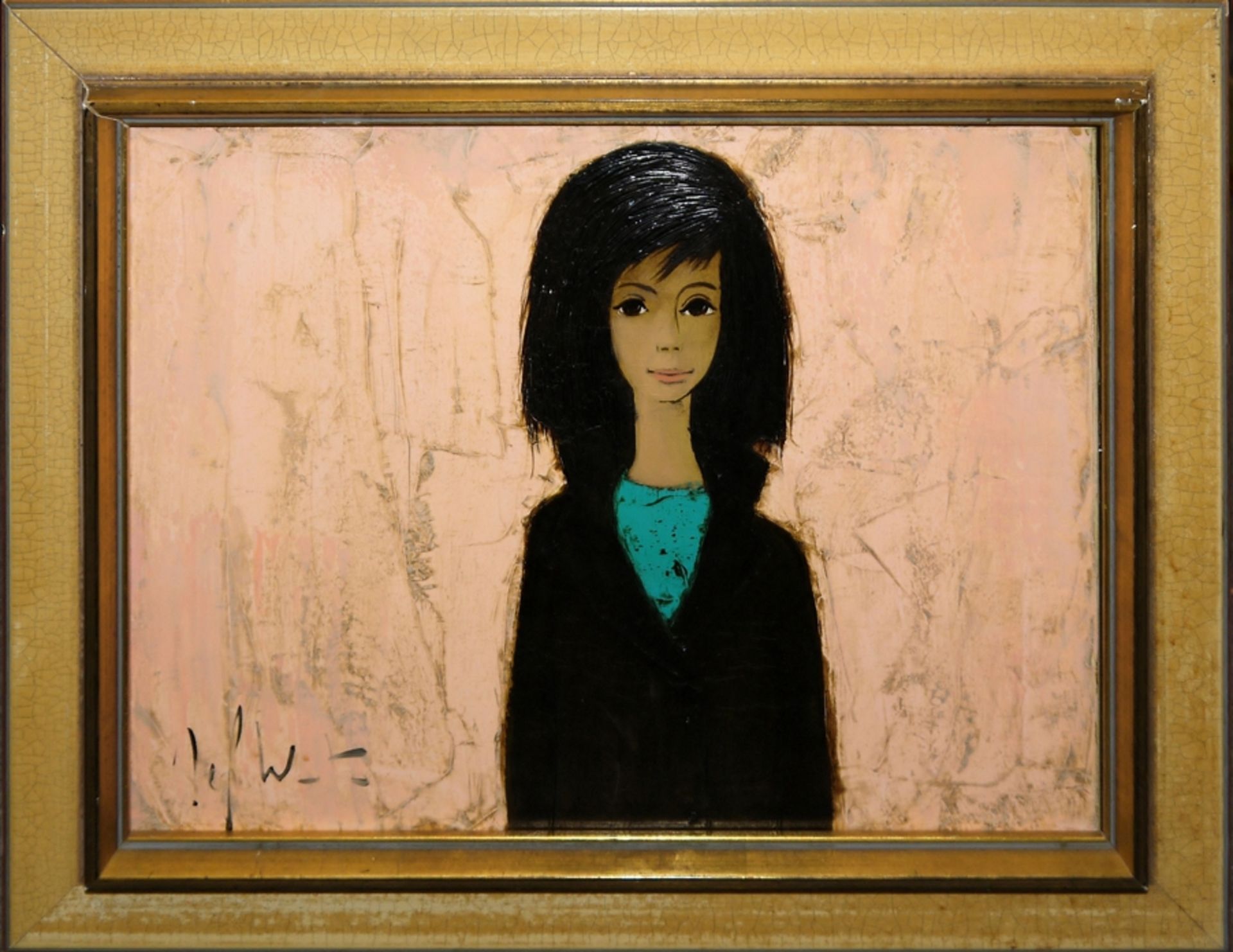 Jef Wauters, "Demoiselle fond rose", Ölgemälde, gerahmt