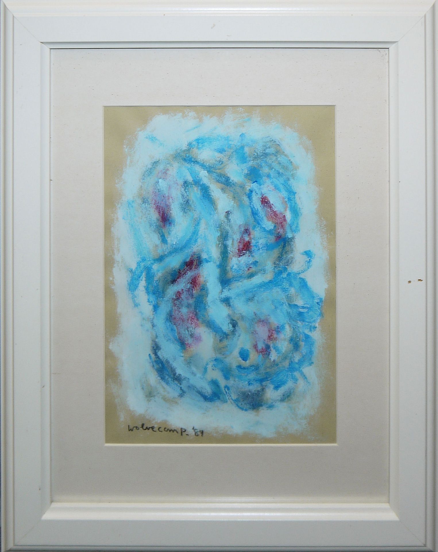 Theo Volvekamp, Abstrakte Komposition, Deckfarben (Gouache) von 1987, gerahmt