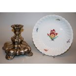 Silberner Barockform-Leuchter von Franz Bibus um 1930/40 und Zierteller von Nymphenburg