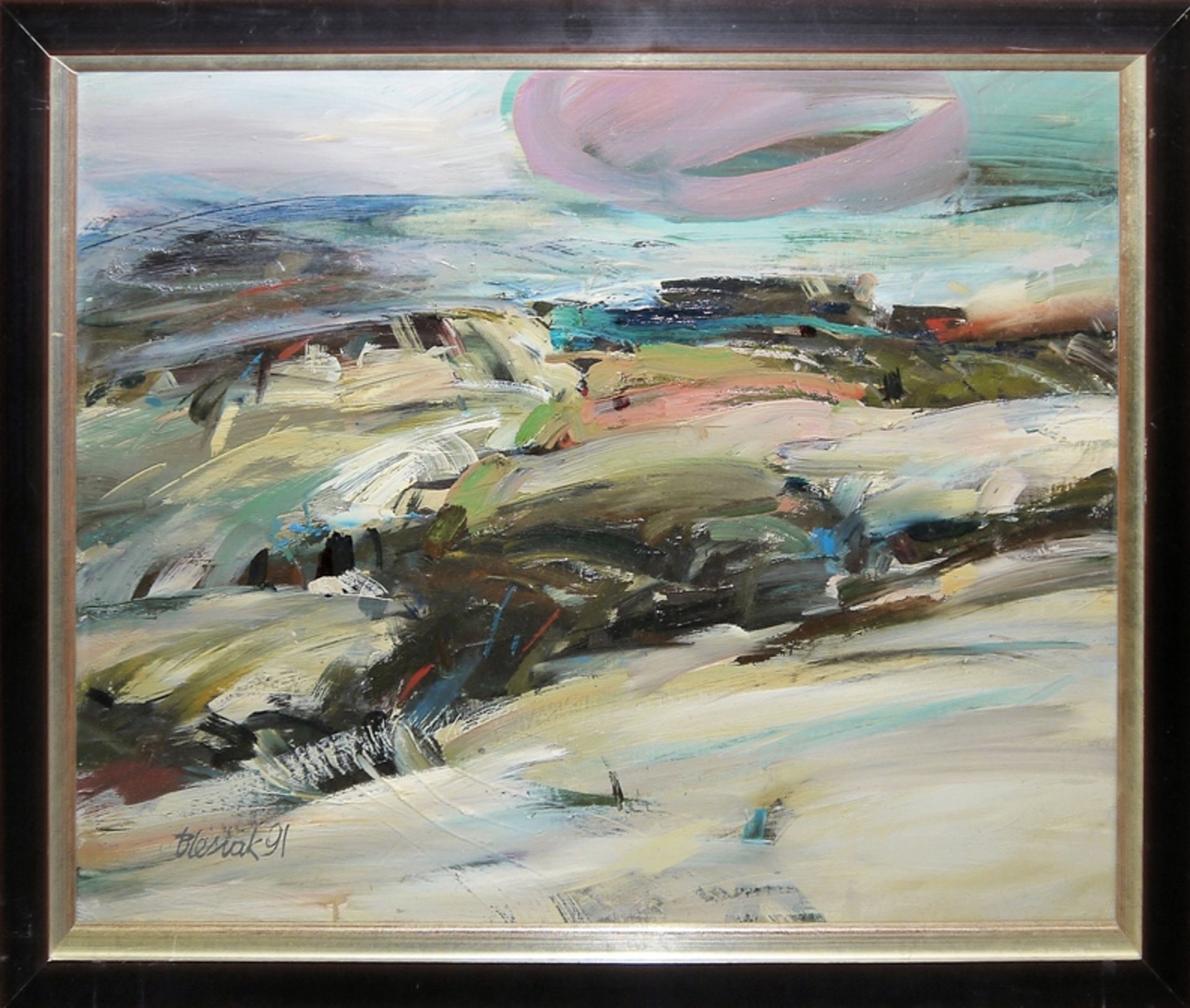 Bozena Lesiak, "Snieg II" (Schnee), Ölgemälde von 1991, gerahmt