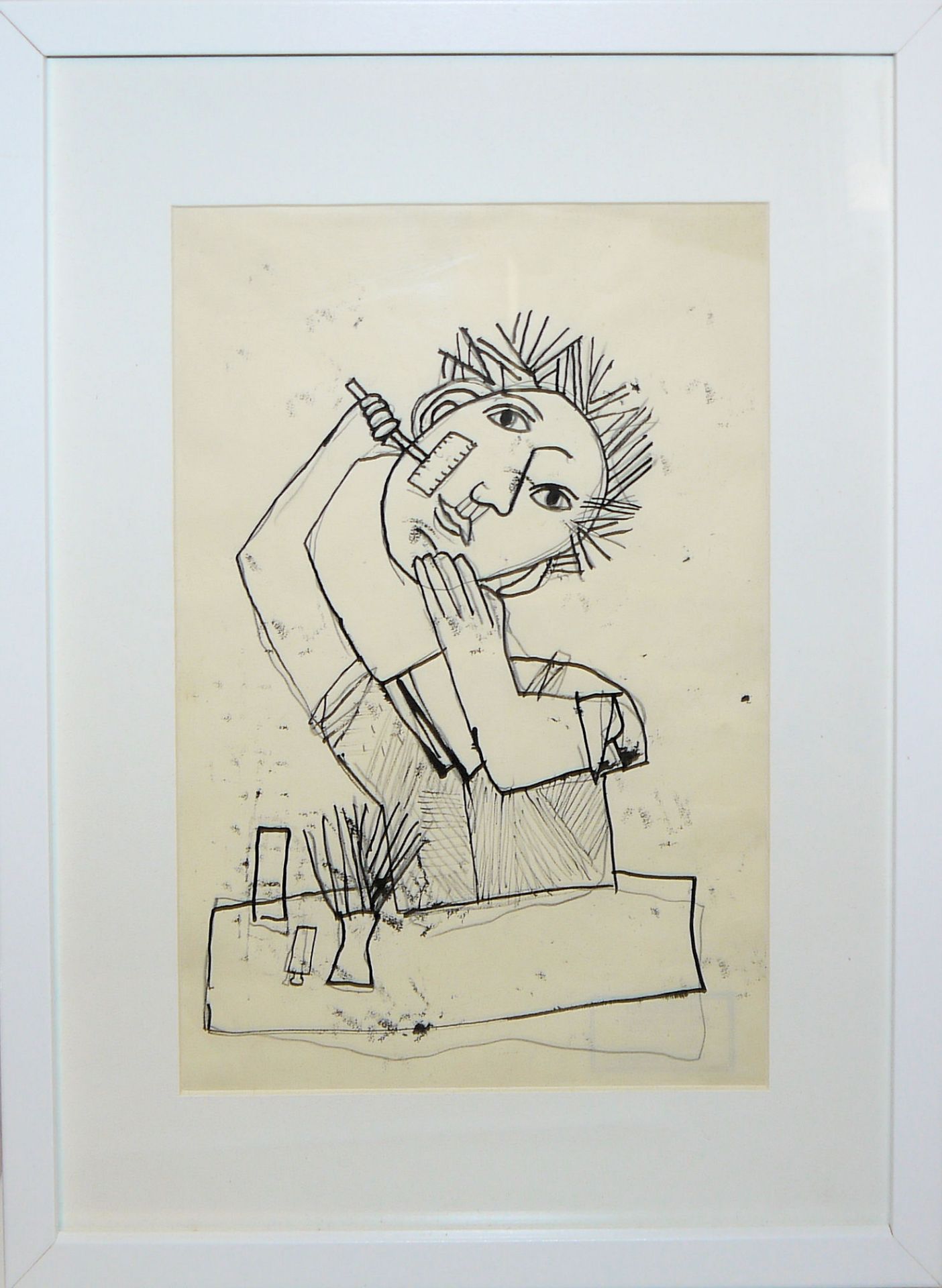 Willi Müller-Hufschmid, Rasur, abstrakte Tuschezeichnung, gerahmt