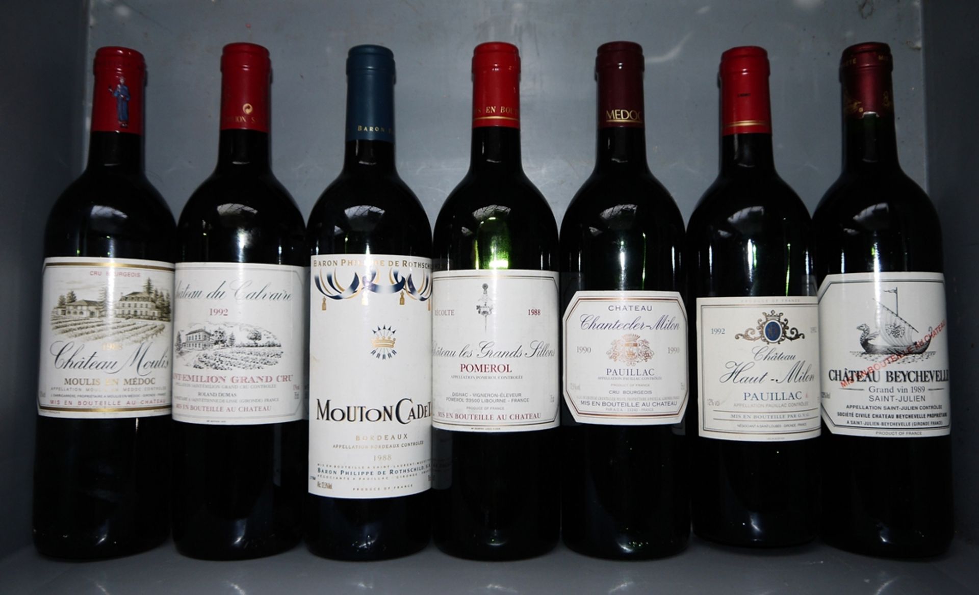 7 Flaschen französischer Rotwein, Bordeaux 1988-1992