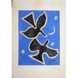 Georges Braque, "Deux oiseaux sur fond bleu", handsignierte Farblithographie