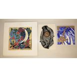 3 Wandplastiken: Wolfgang Glöckler, Keramische Wandplastik mit abstrakter Bemalung / Abstrakte Emai