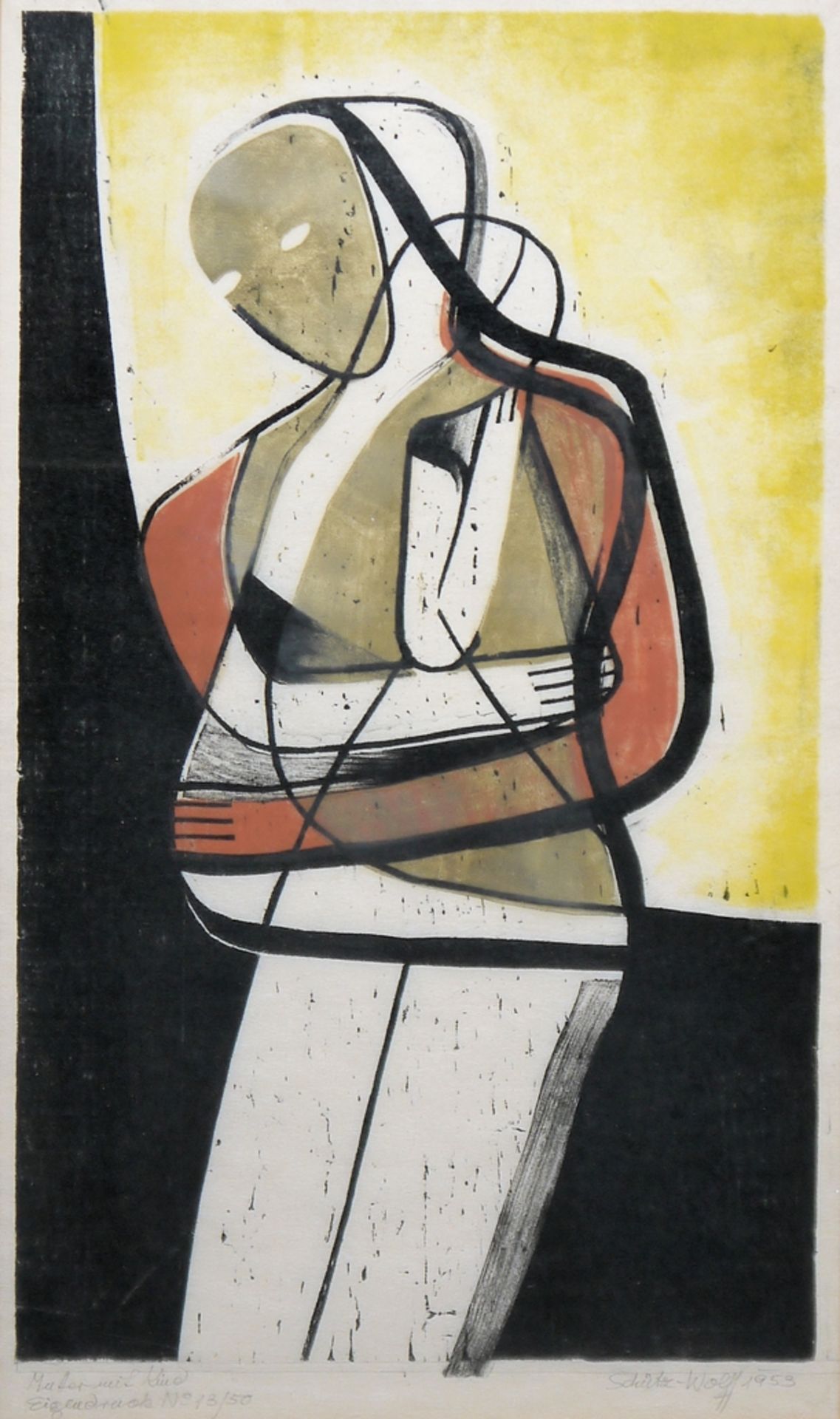 Johanna Schütz-Wolff, "Mutter und Kind", große sign. Farblithographie (Eigendruck) von 1953, origin - Bild 3 aus 3