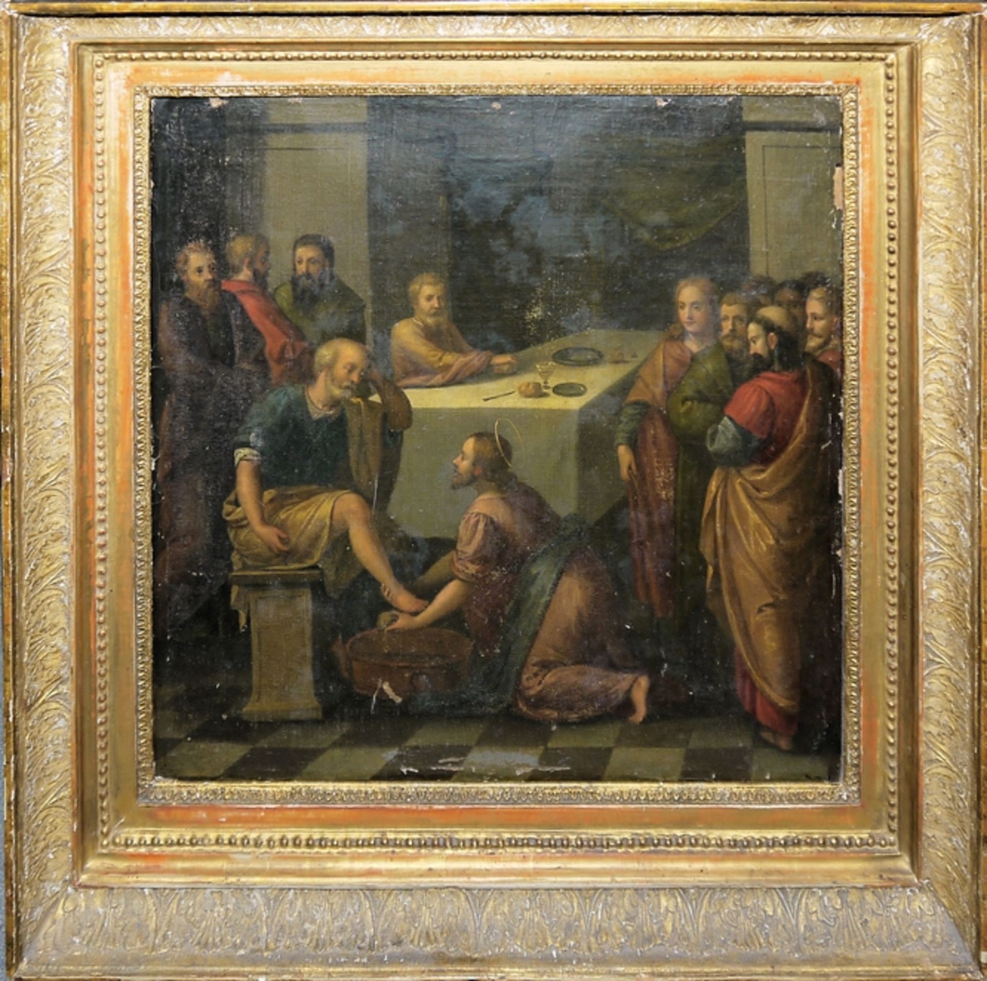 Anonym um 1780/1800, Fußwaschung während des letzten Abendmahls, Ölgemälde, ungereinigter Speicherf - Bild 3 aus 4