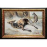 Johannes Christian Deiker, Erlegtes Wild im Schnee, Ölgemälde, gerahmt, aus Besitz der Künstlerfami