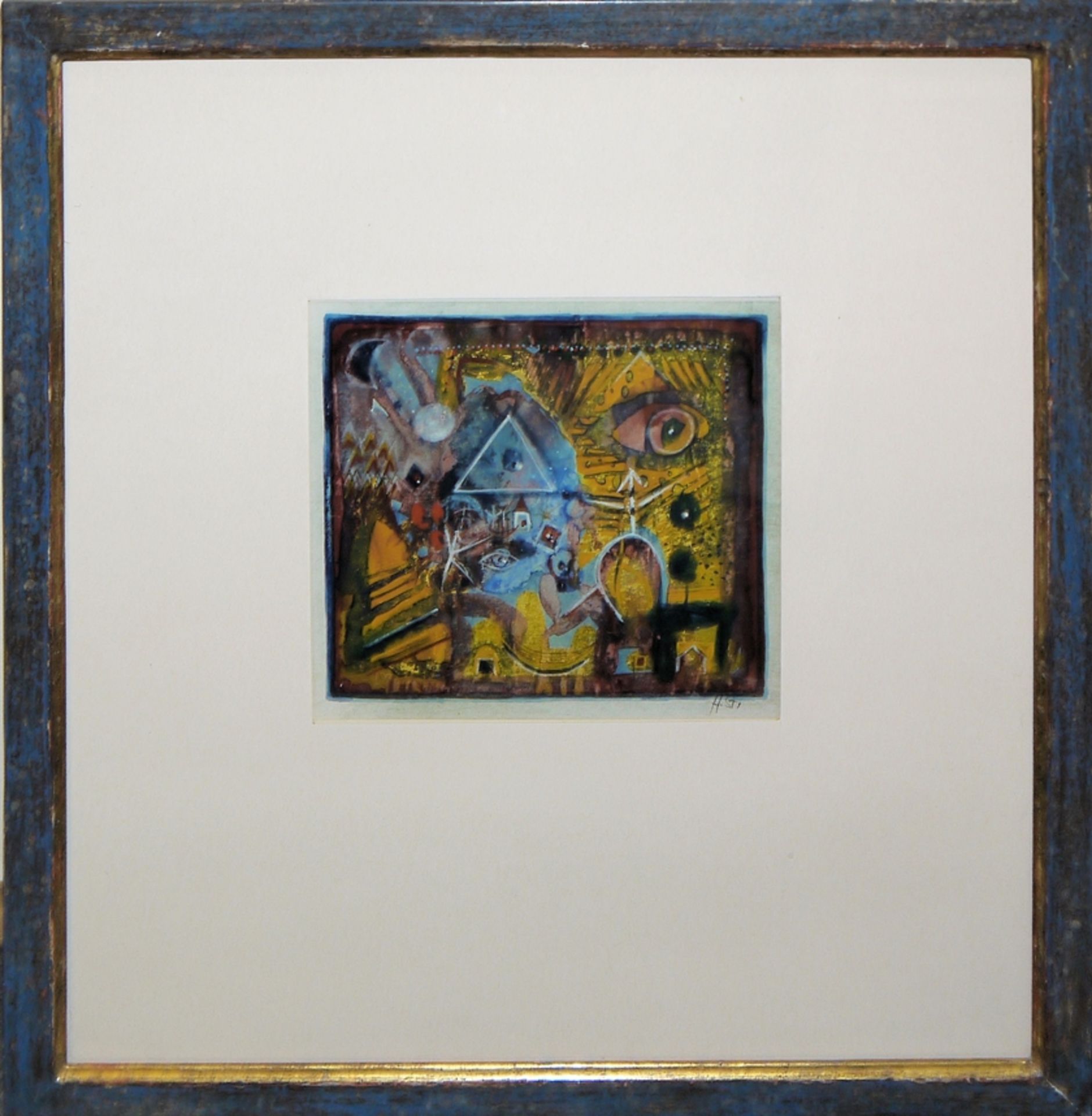 Hans Rudolf Strupler, Mystisch-magische Komposition, Mischtechnik ansprechend gerahmt