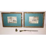 Václav Anderle, Wildscheine & Rotwild, zwei lavierte Tuschezeichnungen, alt gerahmt & Wildschwein-