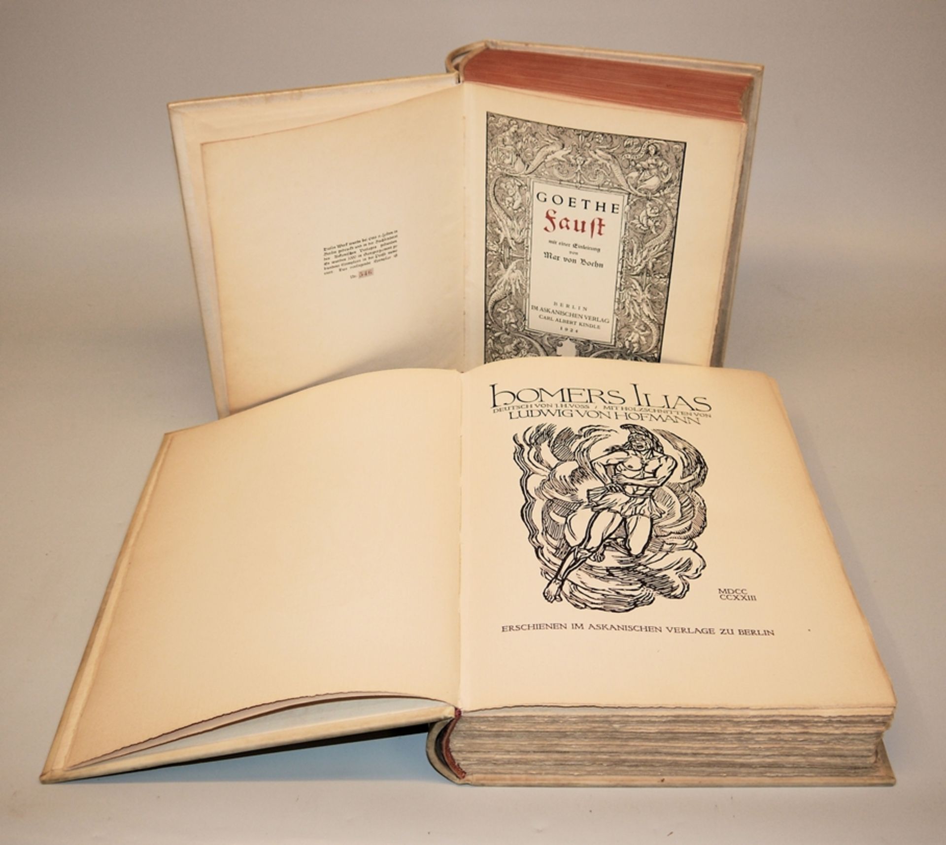 Homers Ilias von J. H. Voss mit Holzschnitten von Ludwig von Hofmann, 1923 &  Goethe, "Faust" m. Ei
