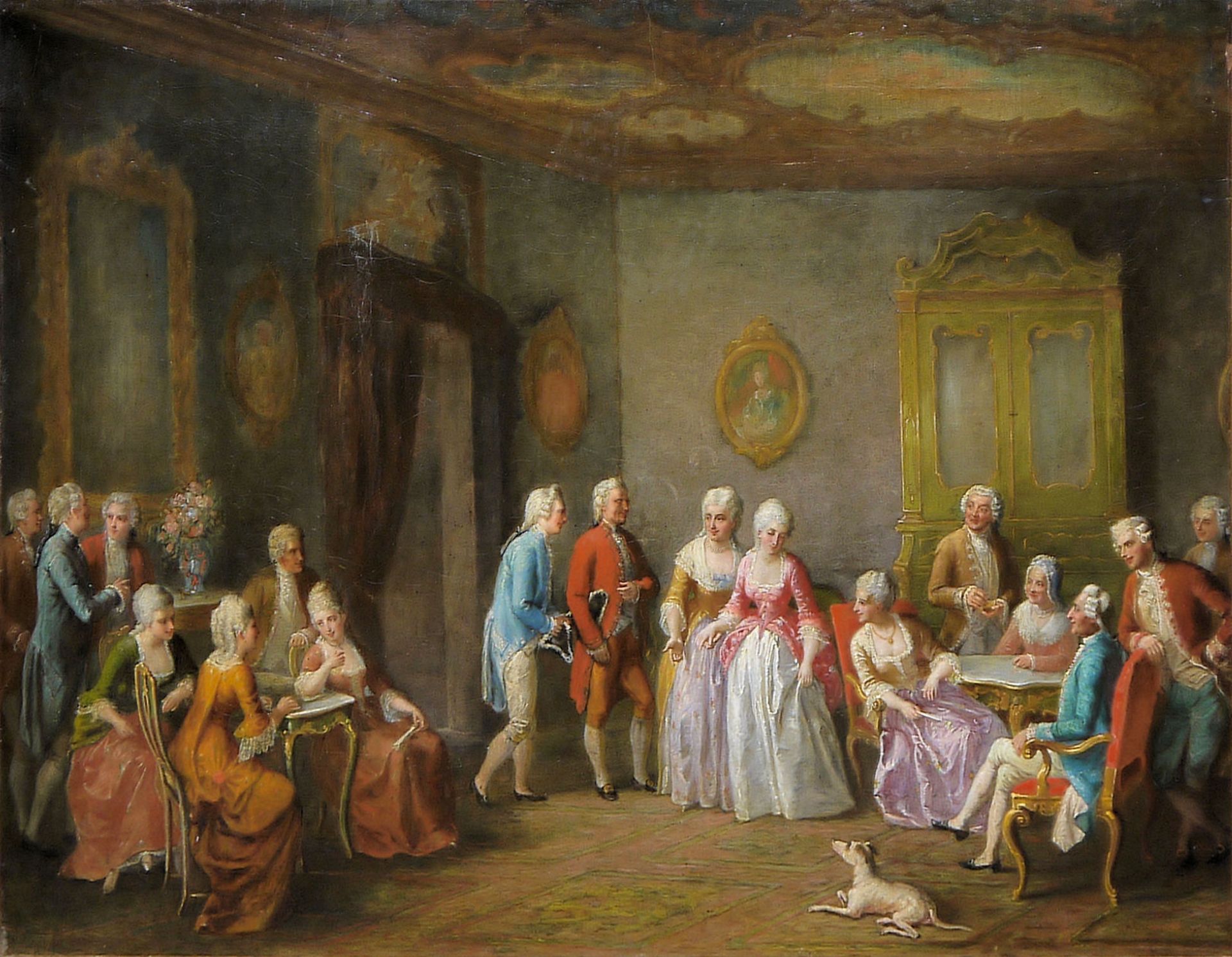 Félix Henri Giacomotti, Elegante Rokoko-Gesellschaft, Ölgemälde, im wohl originalen Goldstuckrahmen